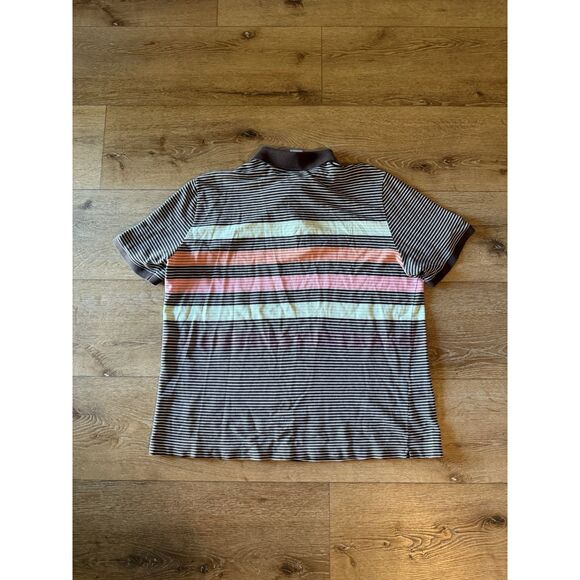 Lacoste Vintage Mens Brown Short Sleeve Striped Polo Shirt Size 9 - Picture 2 of 3